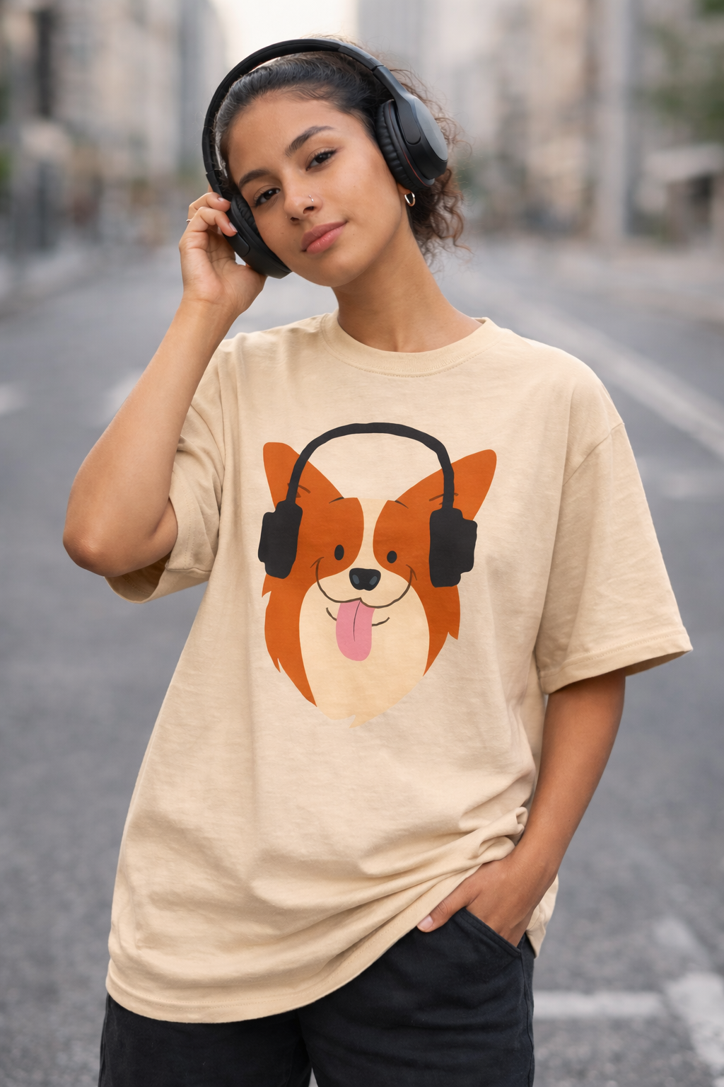 Women's  Paws & Playlists – Music Lover Dog Oversized T-Shirt