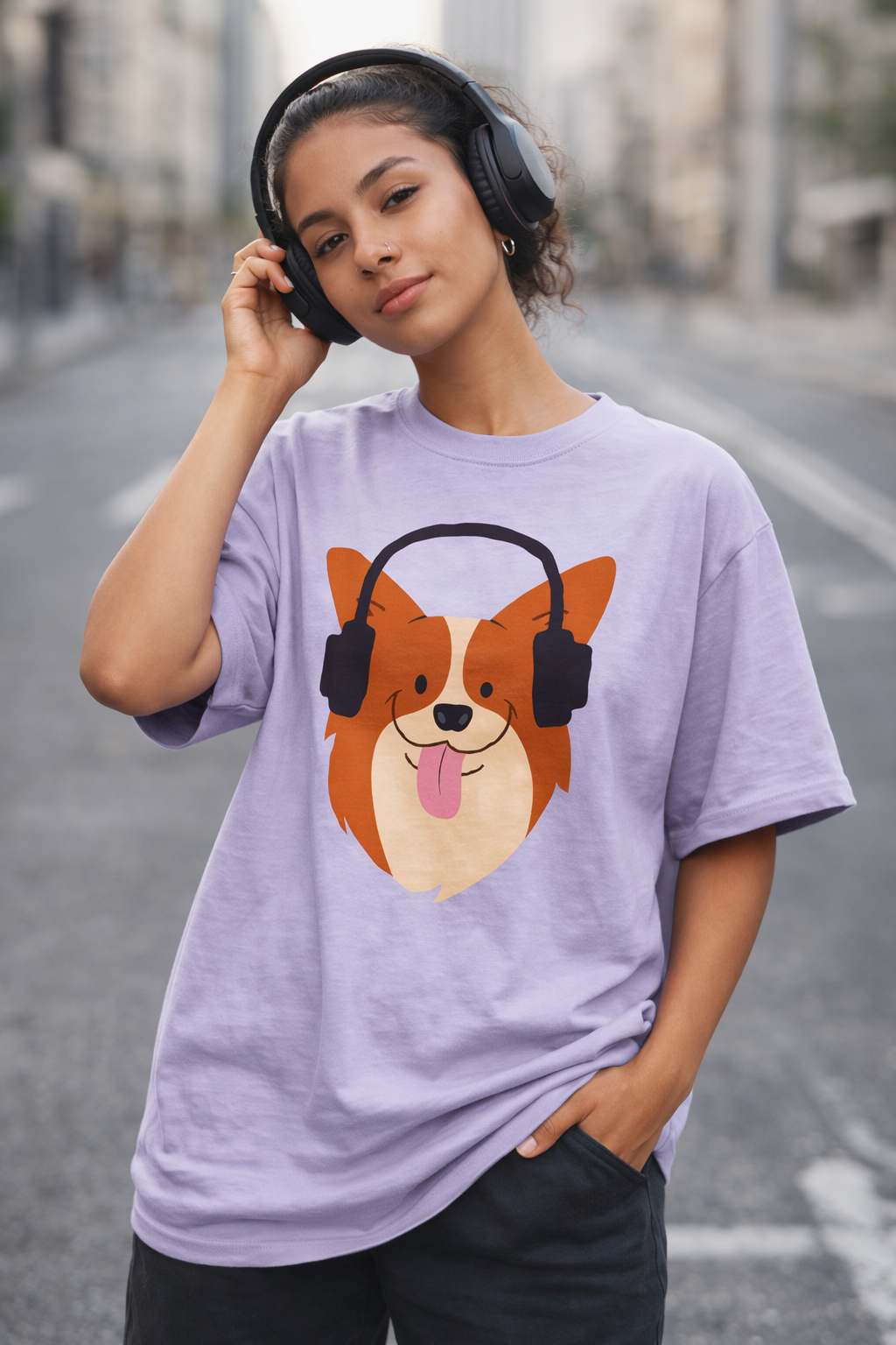Women's  Paws & Playlists – Music Lover Dog Oversized T-Shirt