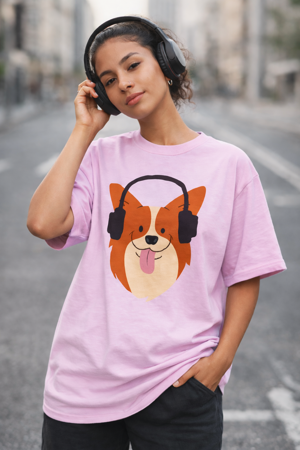 Women's  Paws & Playlists – Music Lover Dog Oversized T-Shirt